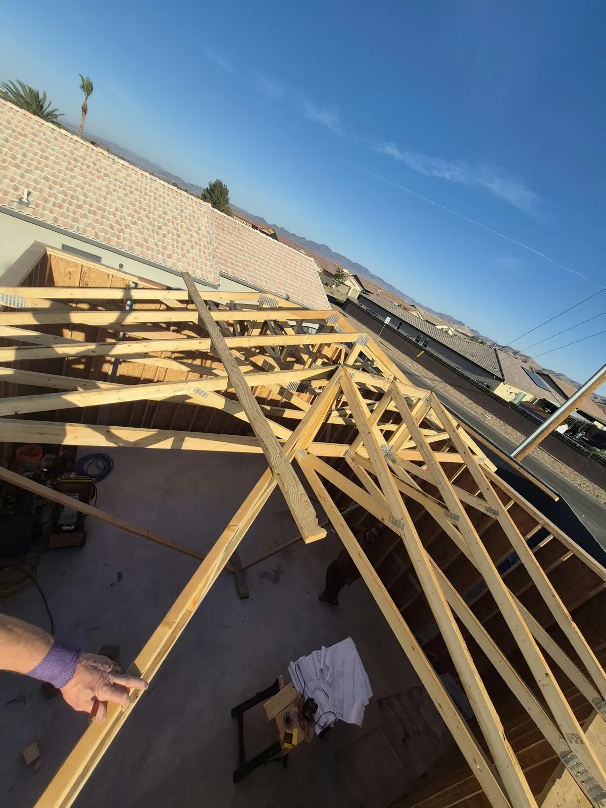 Roof trusses up — build by Happy Homes Remodeling, Henderson, NV